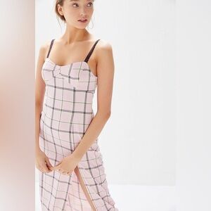 Urban Outfitters Cher Plaid Satin Midi Dress